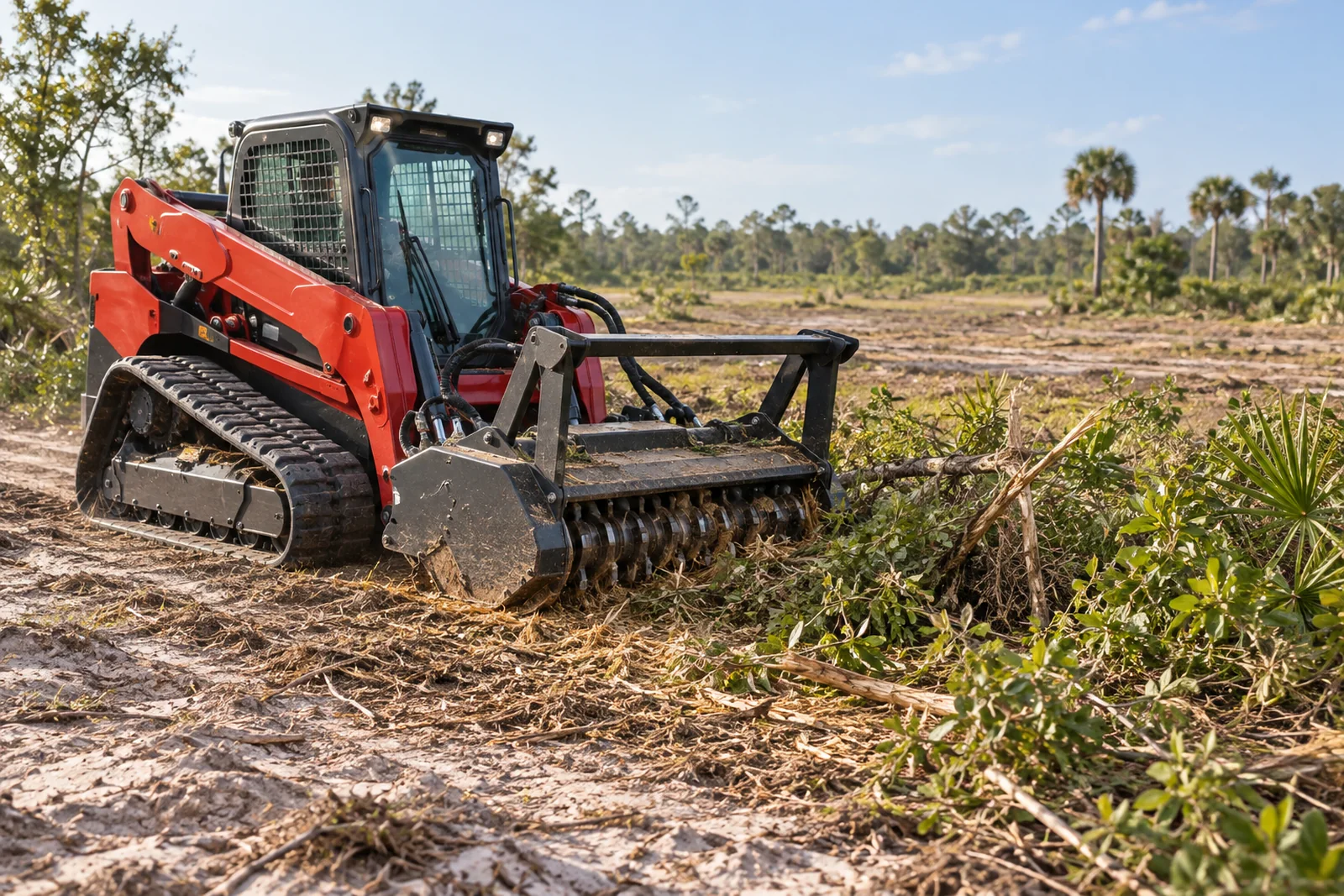 Land clearing equipment preparing an open property